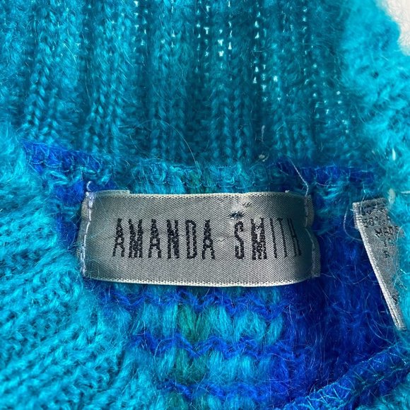 Vintage Amanda Smith Mohair Blend Sweater Women's Small Blue Turquoise Mock Neck - Picture 3 of 8